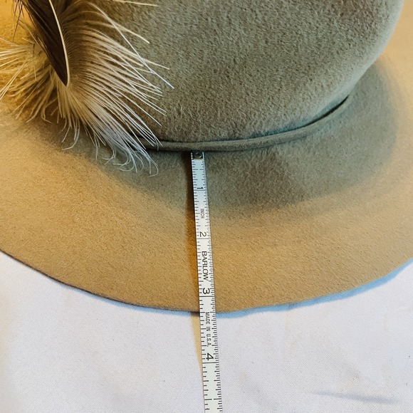 Handmade Eddie Ruth Brooks Tan Felt Feather Hat Wide Brim Vintage Style M/L - Picture 10 of 10